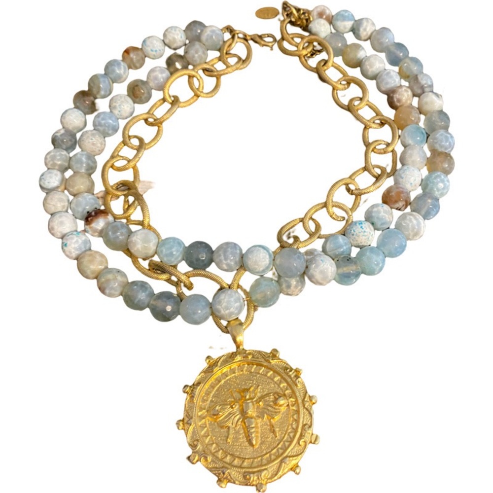 Susan Shaw Multi-Strand Agate Bee Necklace